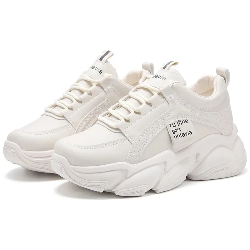 Sohiwoo  white thick black bottom shoes female age season thick bottom torre shoes fashion PU leather ms platform sneakers