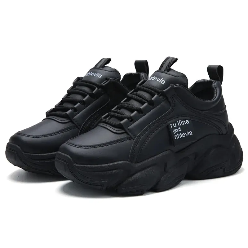 Sohiwoo  white thick black bottom shoes female age season thick bottom torre shoes fashion PU leather ms platform sneakers