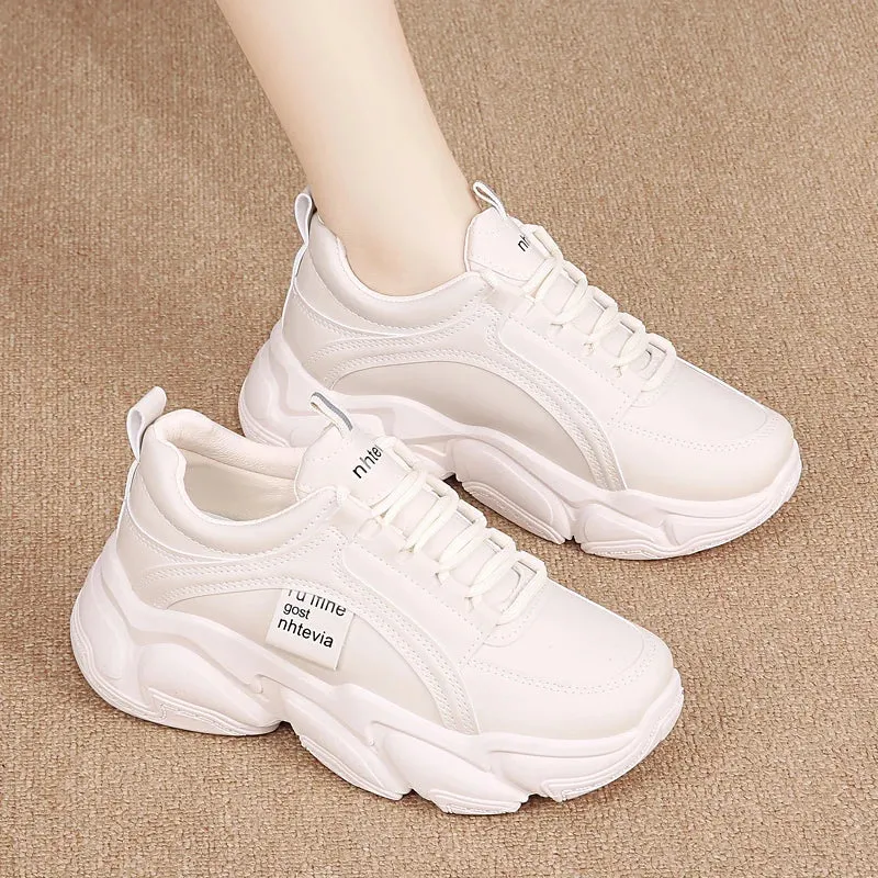 Sohiwoo  white thick black bottom shoes female age season thick bottom torre shoes fashion PU leather ms platform sneakers