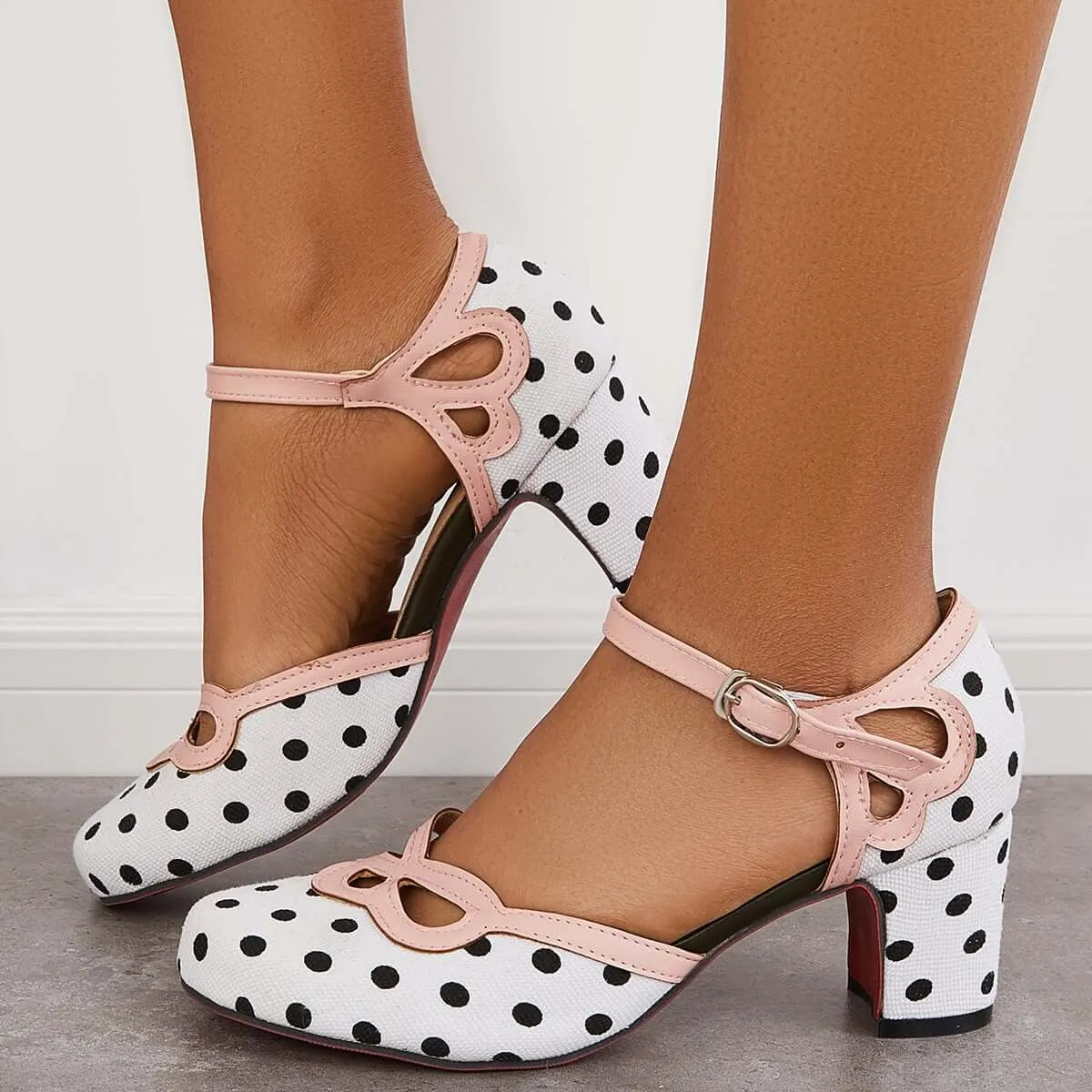 Sohiwoo woman formal Casual Block Mid Heel Pumps Ankle Strap Dress Heels
