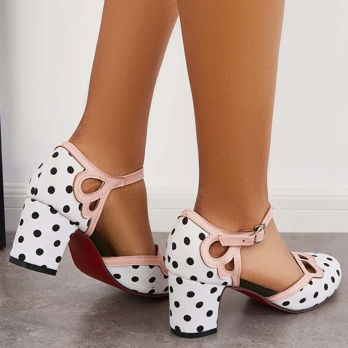 Sohiwoo woman formal Casual Block Mid Heel Pumps Ankle Strap Dress Heels