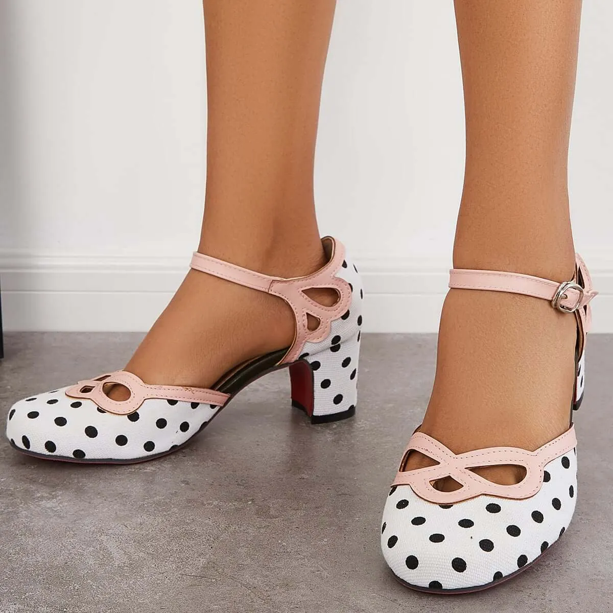 Sohiwoo woman formal Casual Block Mid Heel Pumps Ankle Strap Dress Heels
