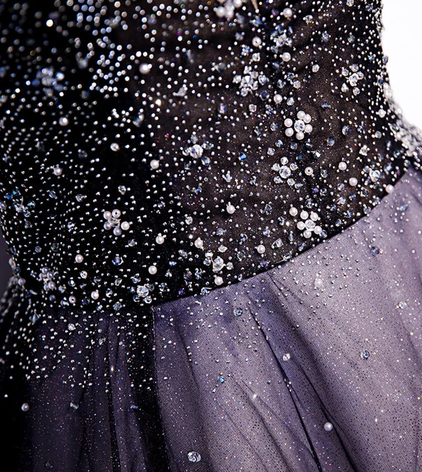 Solvbao Charming Purple Gradient Tulle V-neckline Long Party Dress, A-line Prom Dress