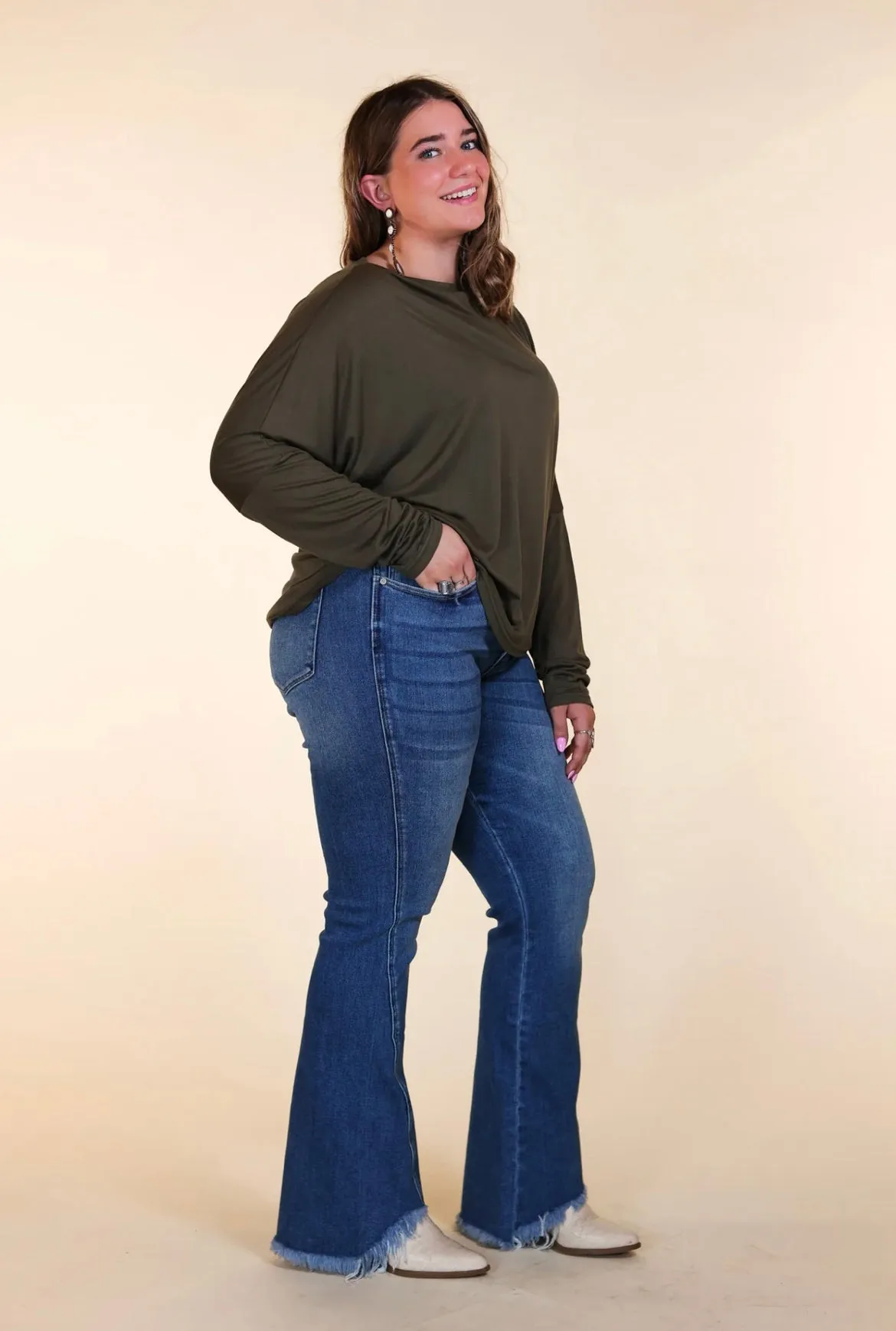 Southern Grace The Hannah High Rise Medium Wash Shark Bite Flare Denim