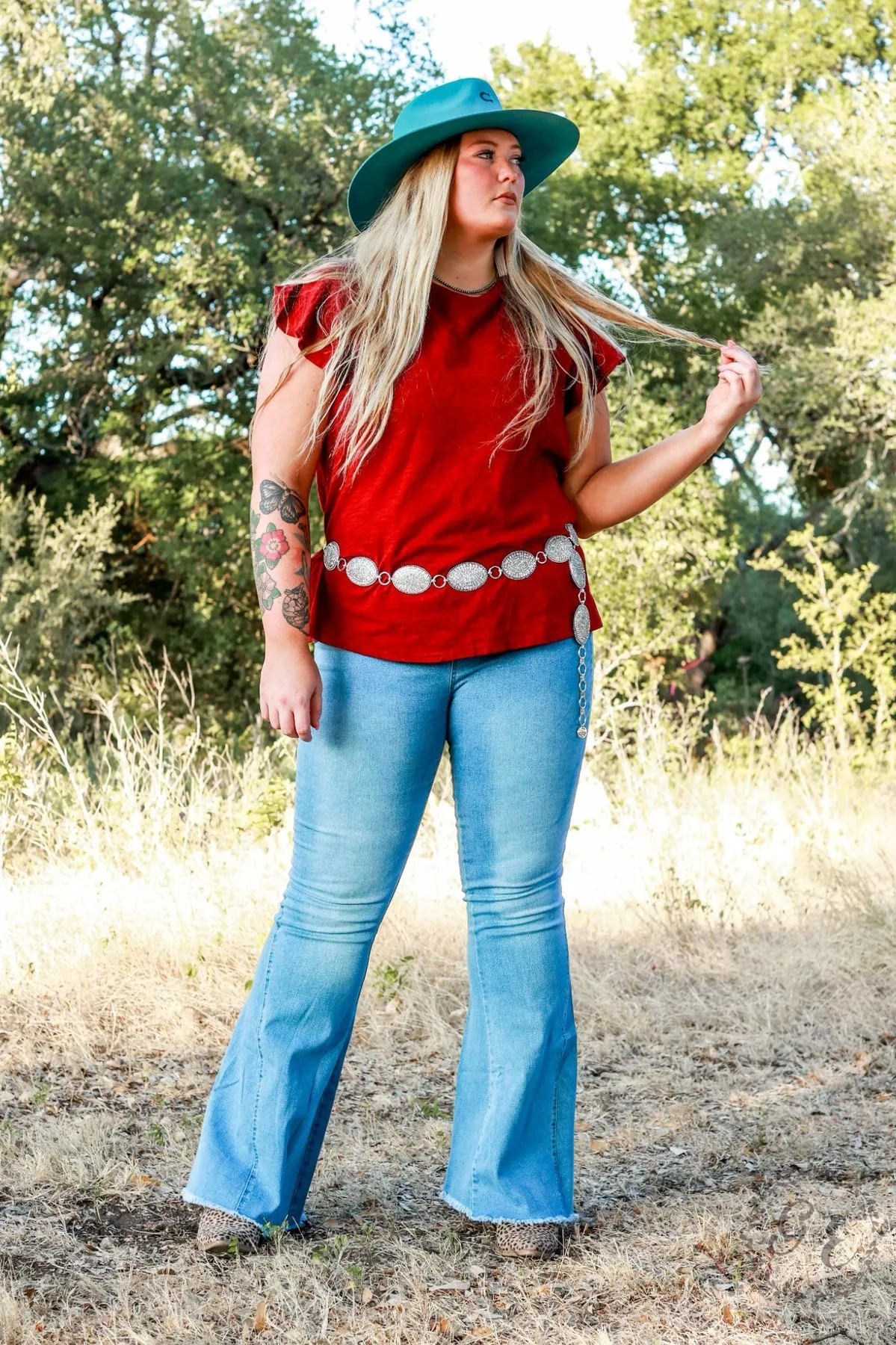 Southern Grace The Jolene High Rise Light Wash Flare Denim