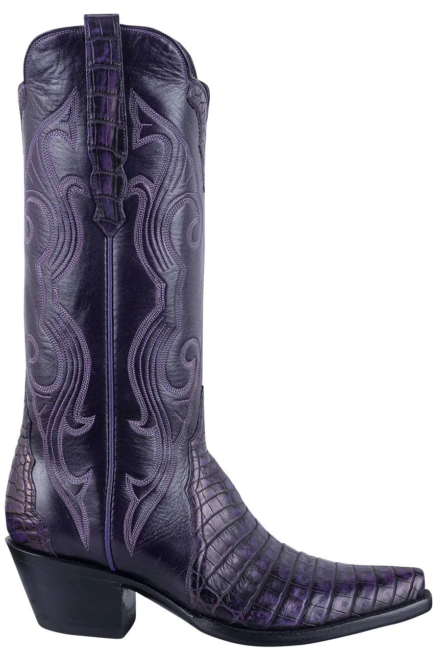 Stallion Caiman & Italian Calf Gallegos Cowgirl Boots - Purple