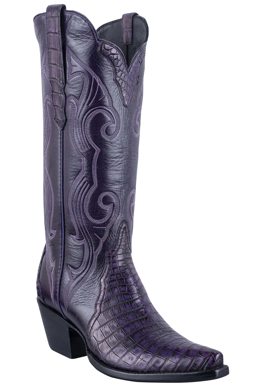 Stallion Caiman & Italian Calf Gallegos Cowgirl Boots - Purple