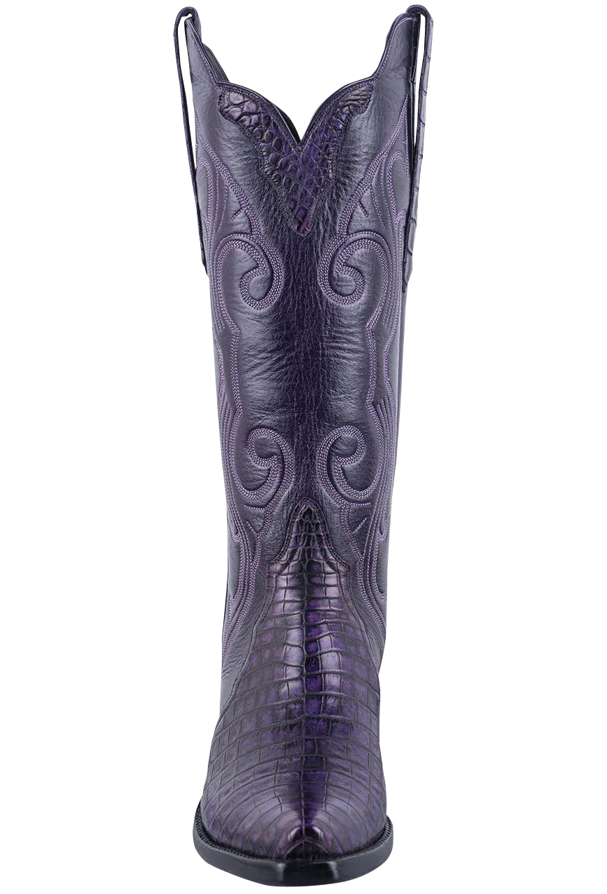 Stallion Caiman & Italian Calf Gallegos Cowgirl Boots - Purple