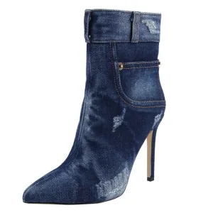Stiletto Denim Ankle Boots Available in Sizes 7-11