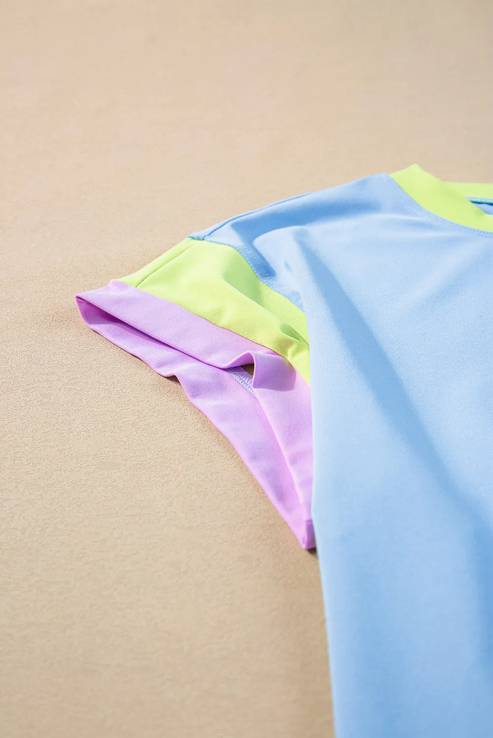 Strawberry Pink Colorblock Cap Sleeve Tee and Wide Leg Pants Set