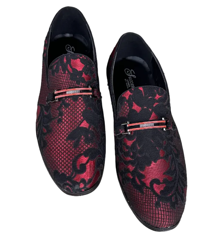 Stylish Men's Red and Black Slip-On Penny Loafers Paisley Floral Shoes Luxury Design