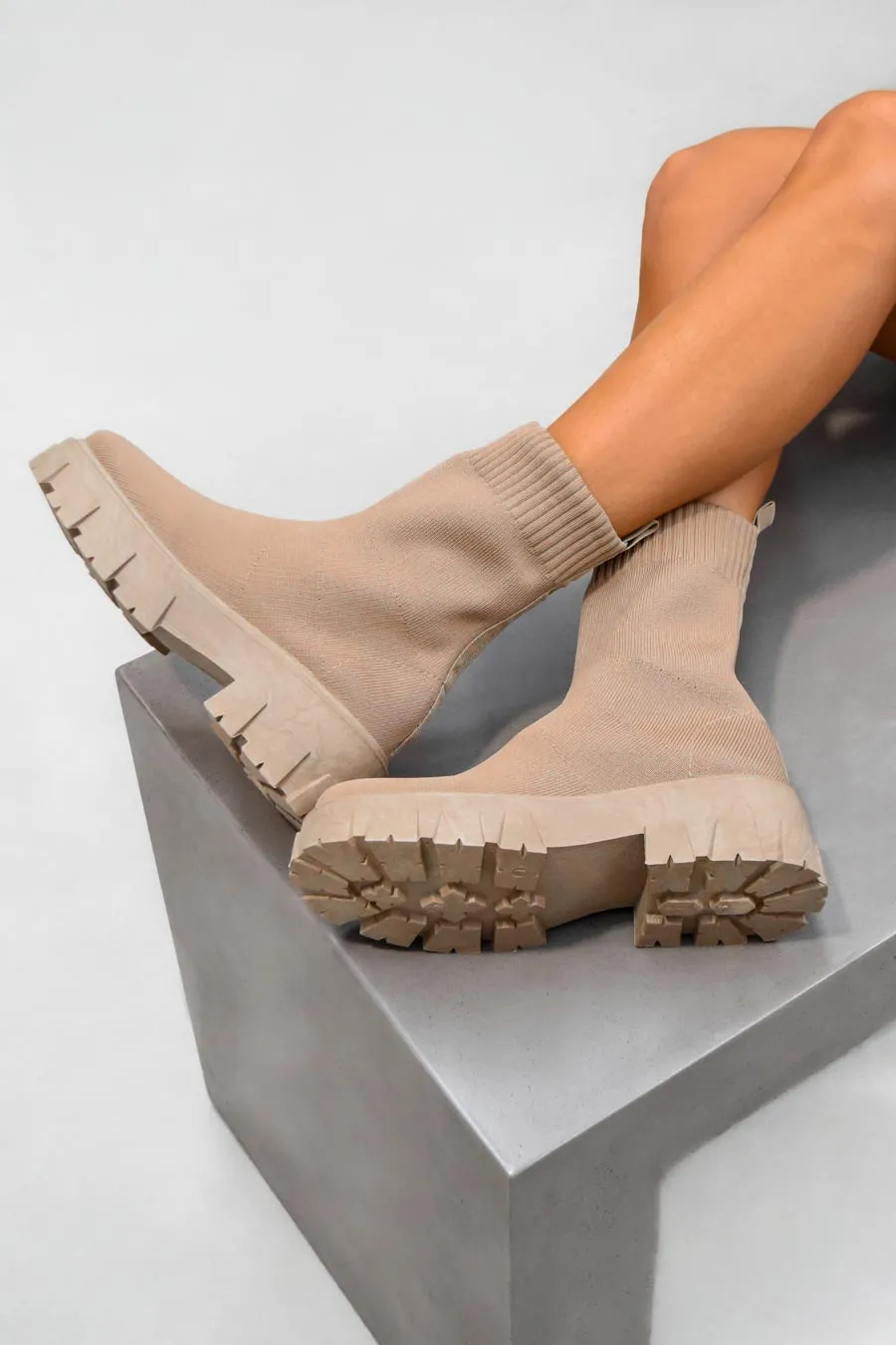 TASMIN Chunky Sock Fit Ankle Boots - Mocha