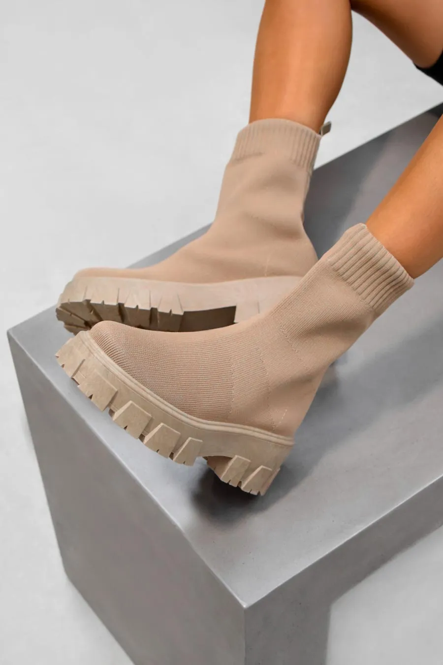 TASMIN Chunky Sock Fit Ankle Boots - Mocha