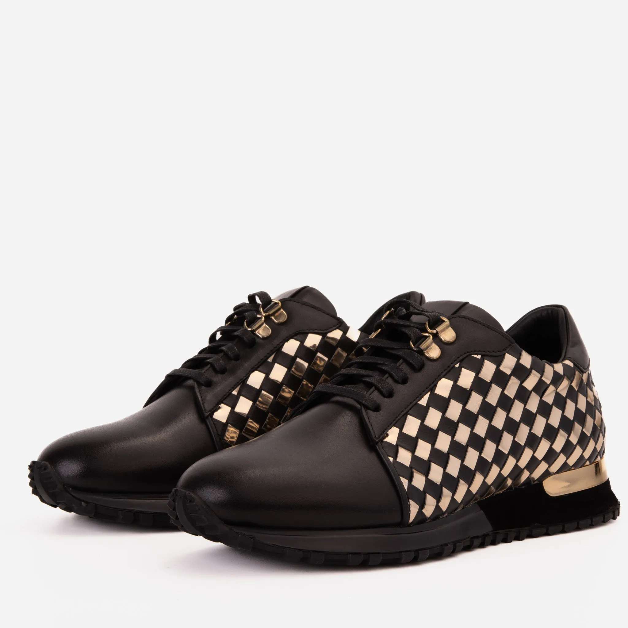 The Mackenzie Black & Gold Woven Leather Men Sneaker