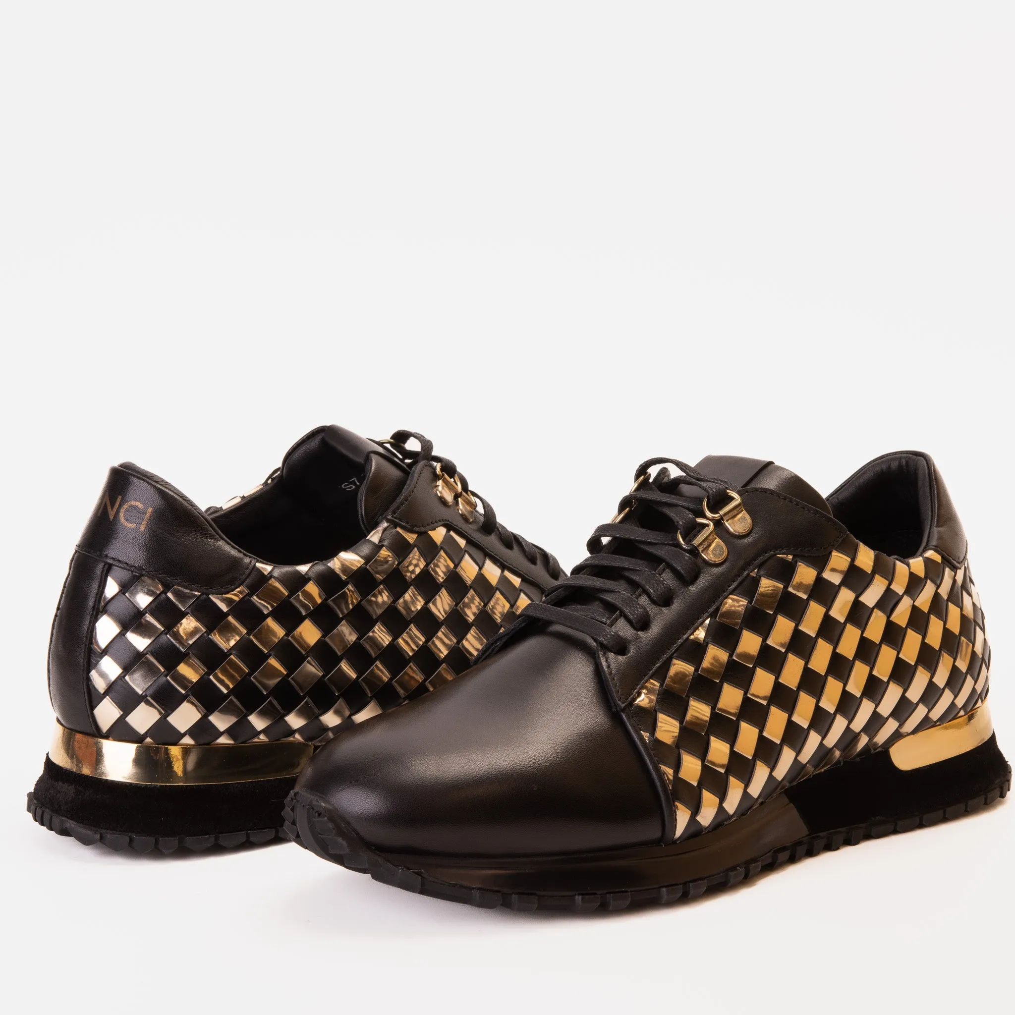 The Mackenzie Black & Gold Woven Leather Men Sneaker