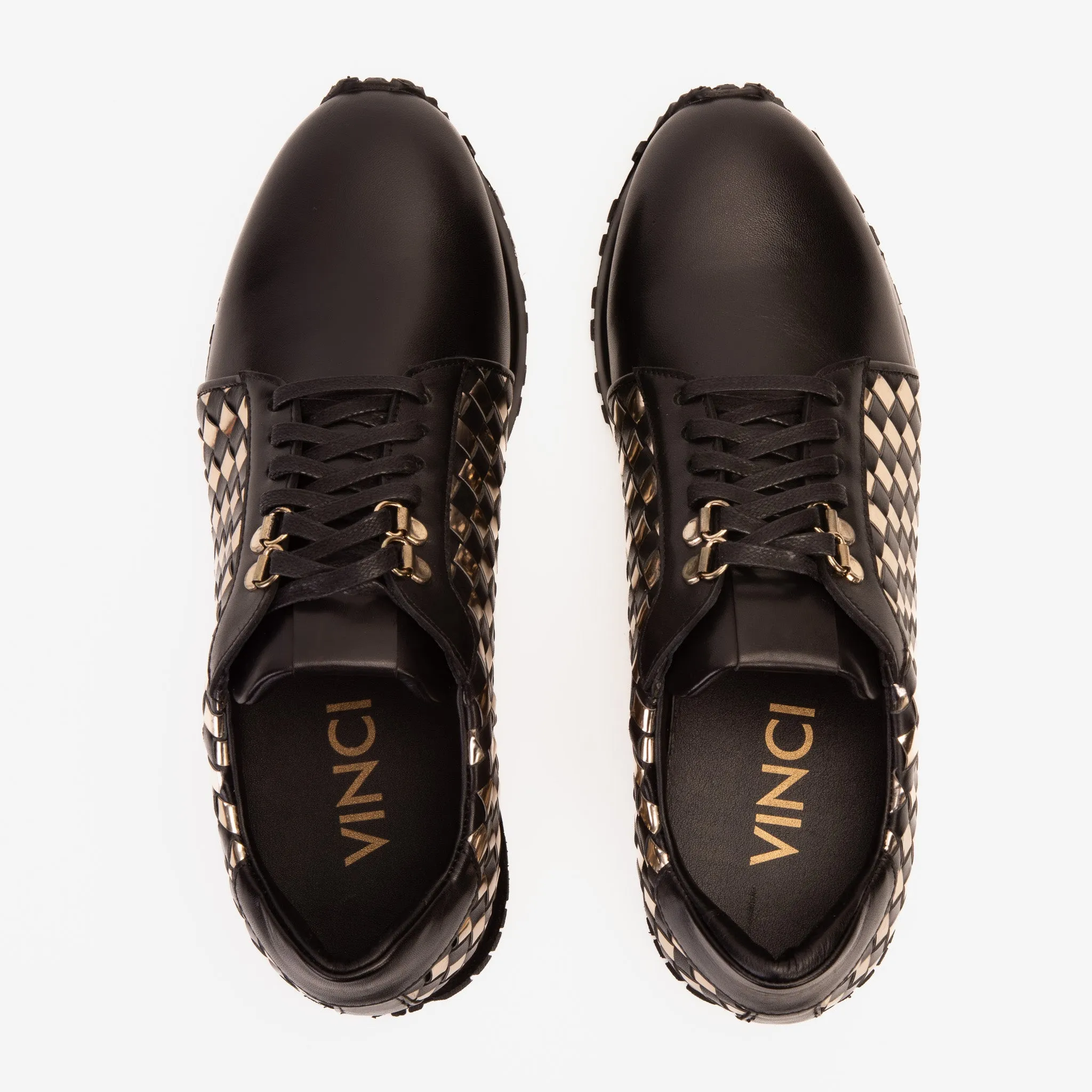 The Mackenzie Black & Gold Woven Leather Men Sneaker
