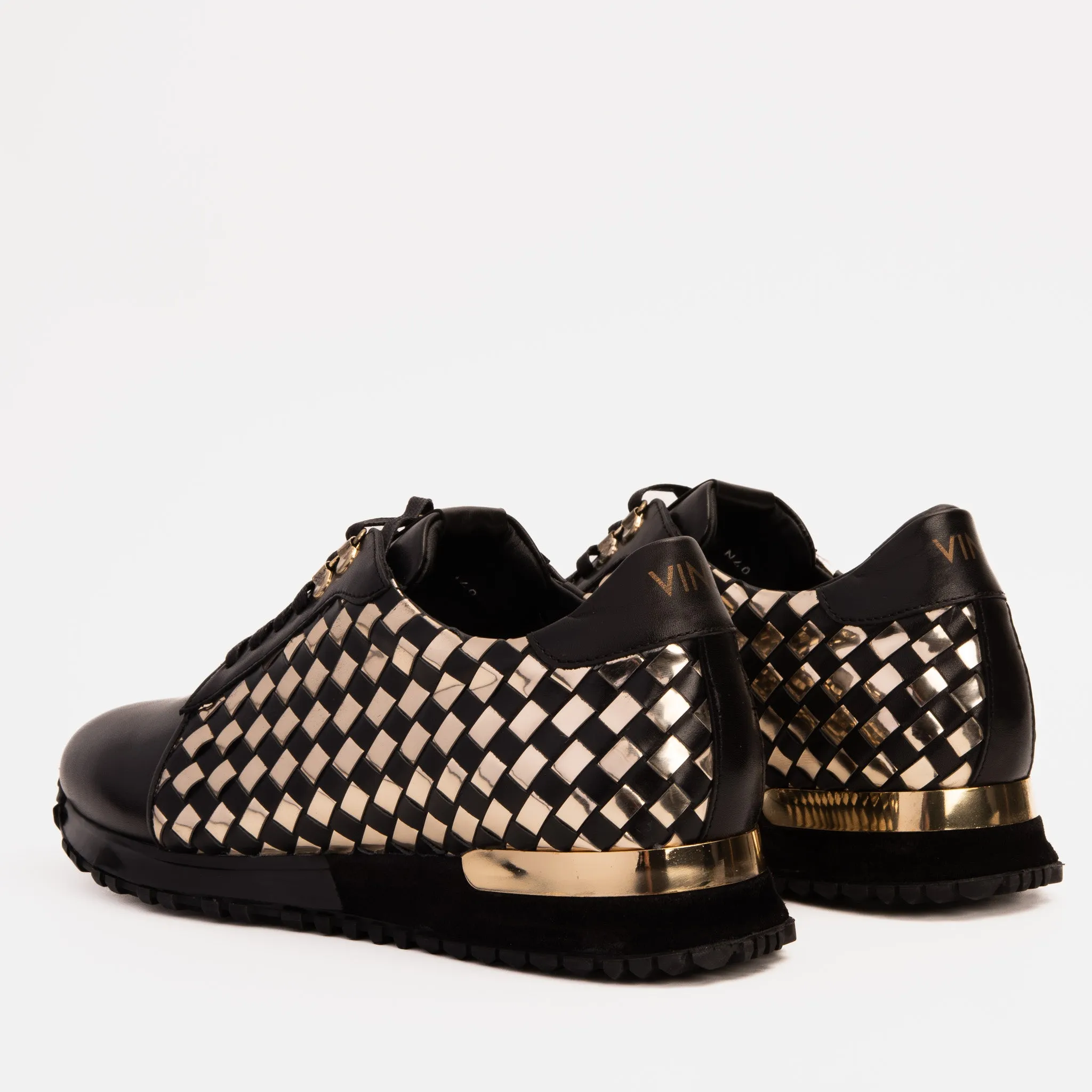 The Mackenzie Black & Gold Woven Leather Men Sneaker