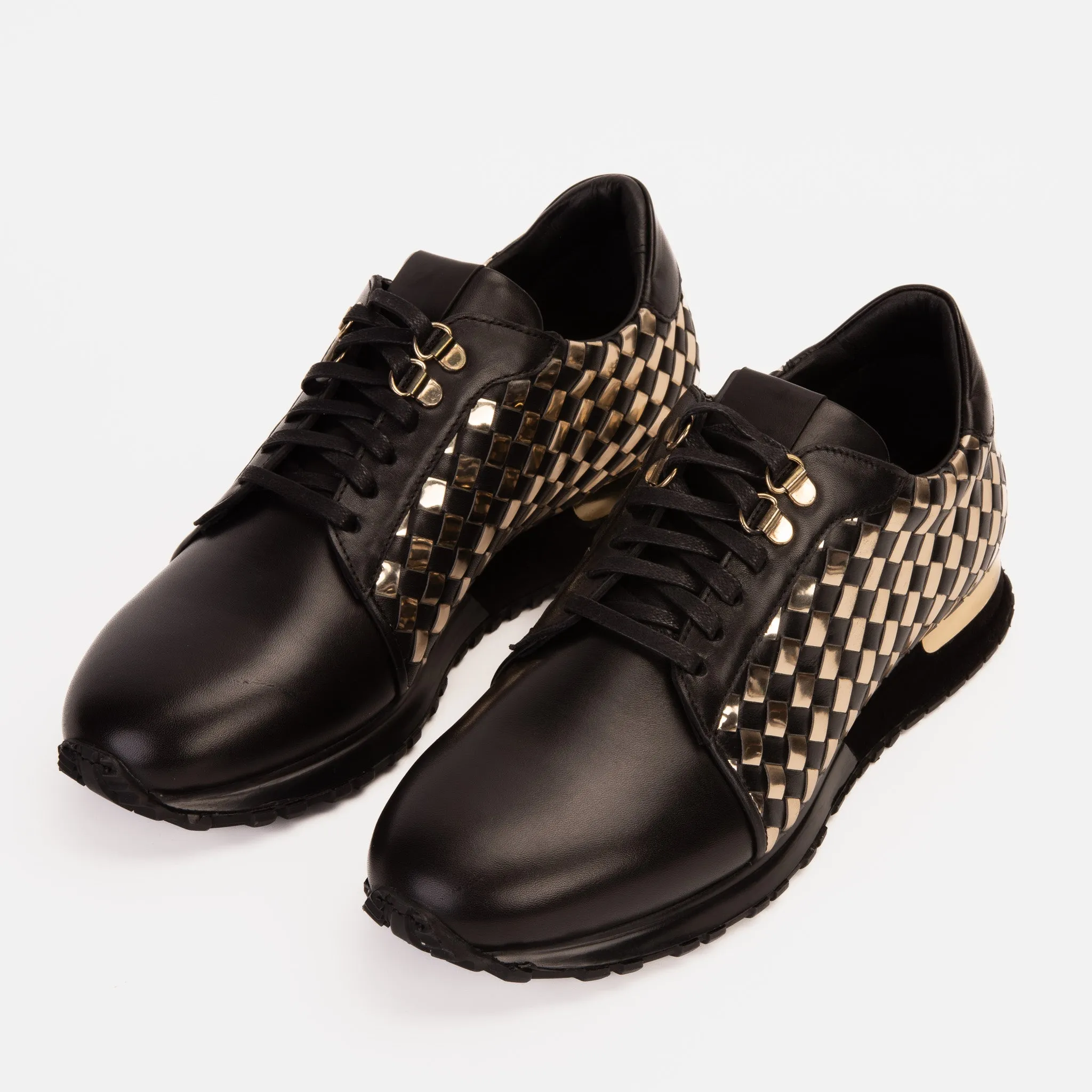 The Mackenzie Black & Gold Woven Leather Men Sneaker
