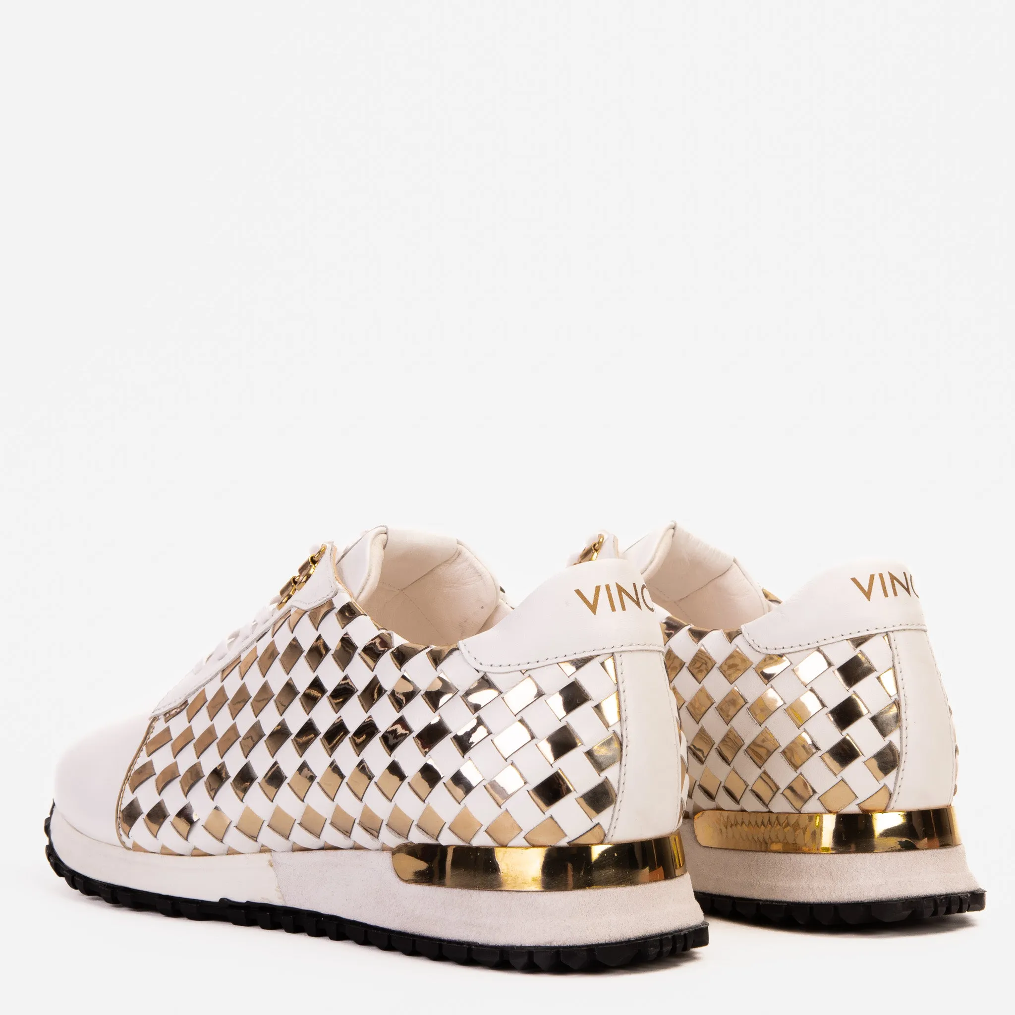 The Mackenzie White & Gold Woven Leather Men Sneaker