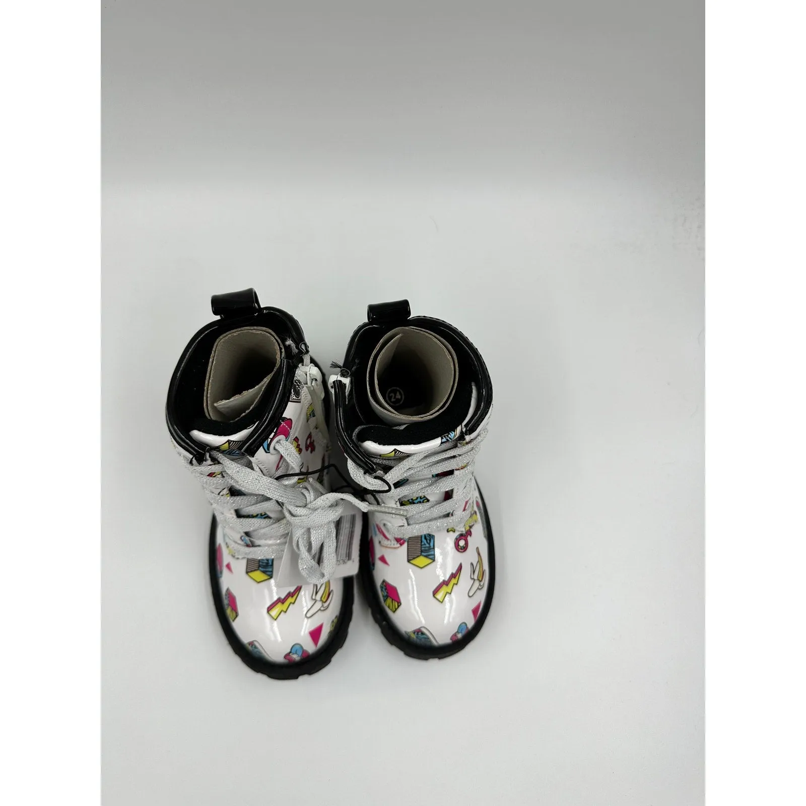 Toddler Size 8, 90s Rain Boot, with Pop Images, Black Sole, Lace Up with Zippers