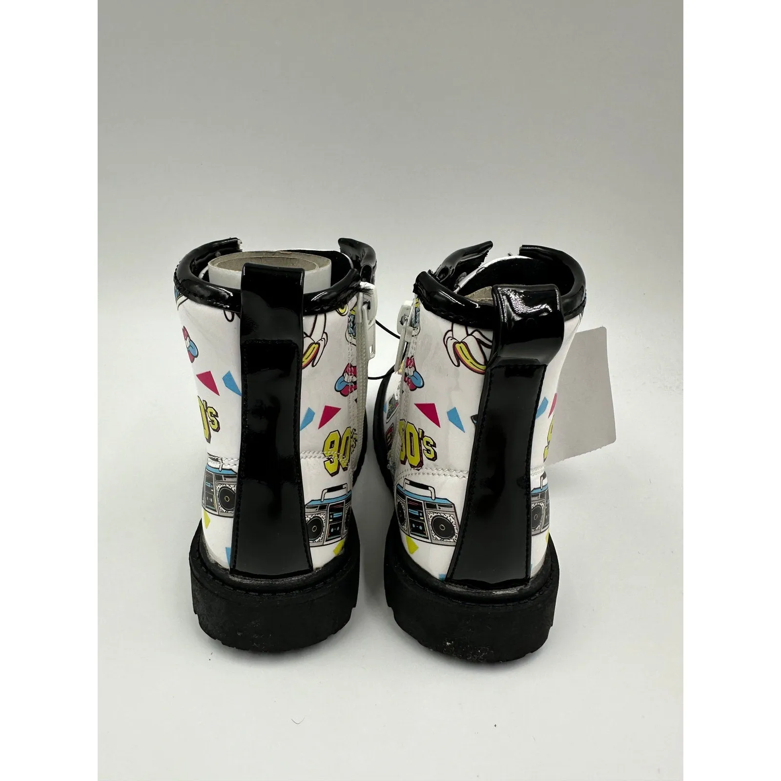 Toddler Size 8, 90s Rain Boot, with Pop Images, Black Sole, Lace Up with Zippers