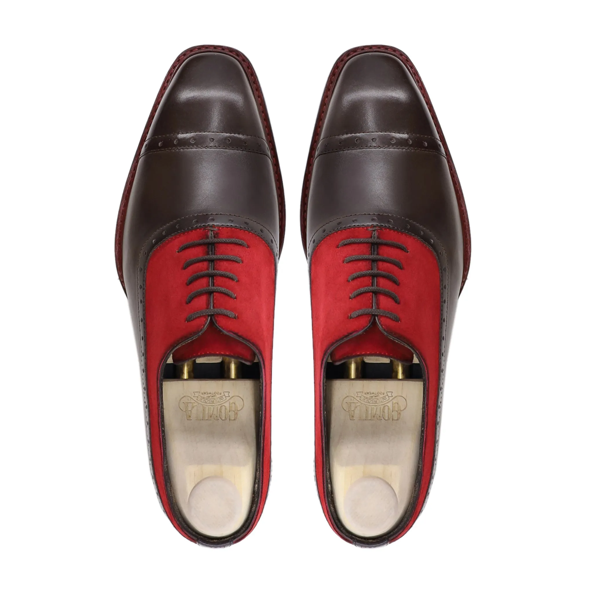 Travis Gy - Men's Dark Brown and Red Kid Suede Oxford Shoe