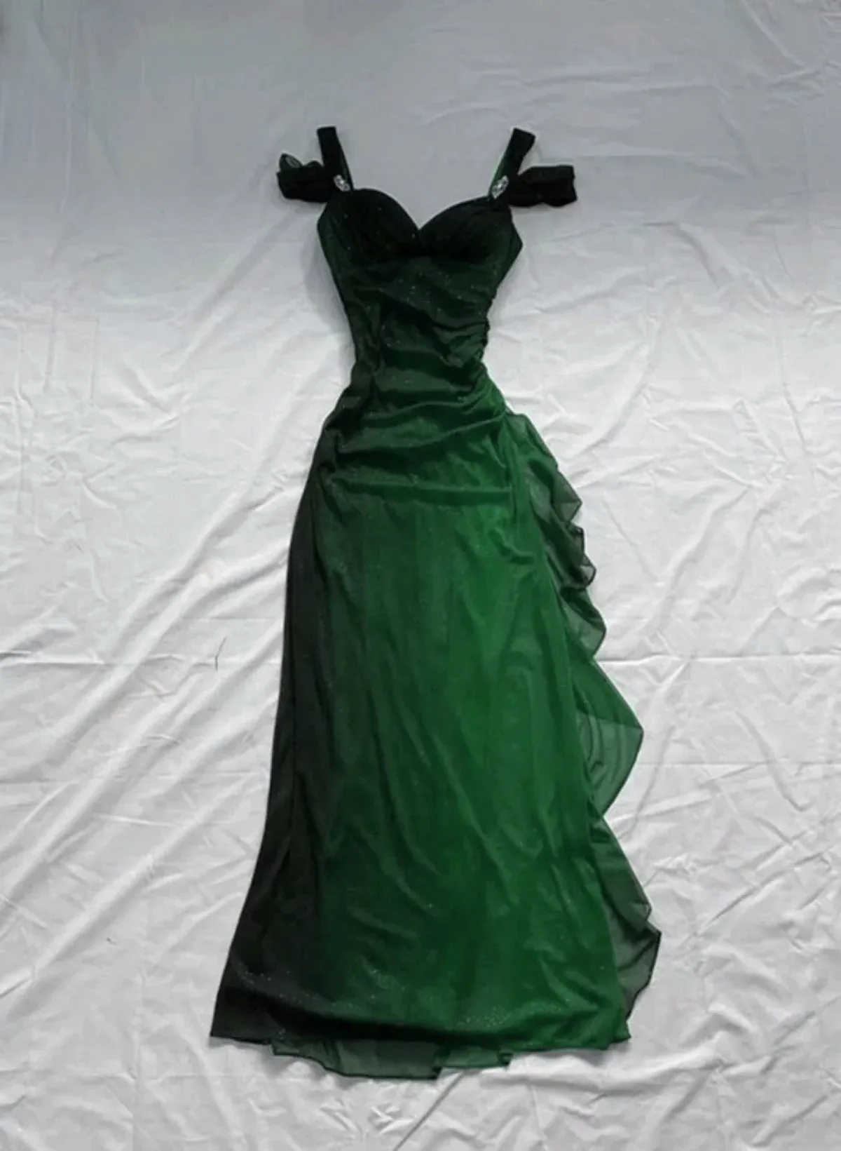 Uniwim 2024 Green Chiffon Long Party Dress Prom Dress, Off Shoulder Green Party Dress