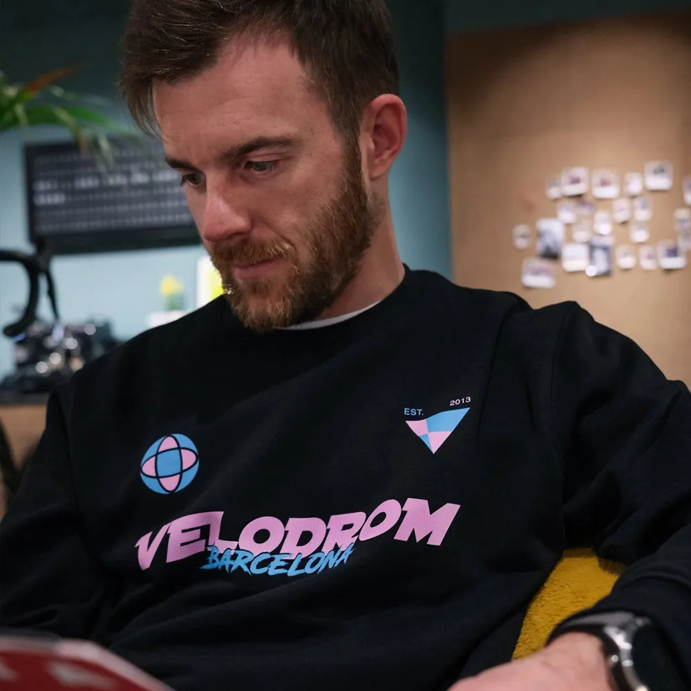 VELODROM Vintage Graphic Sweatshirt - Black/Bright Pink-Blue