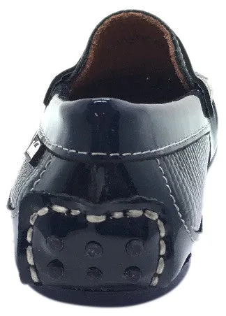 Venettini Boy's Mystic Textured Leather Patent Trim Slip On Moccasin Loafer
