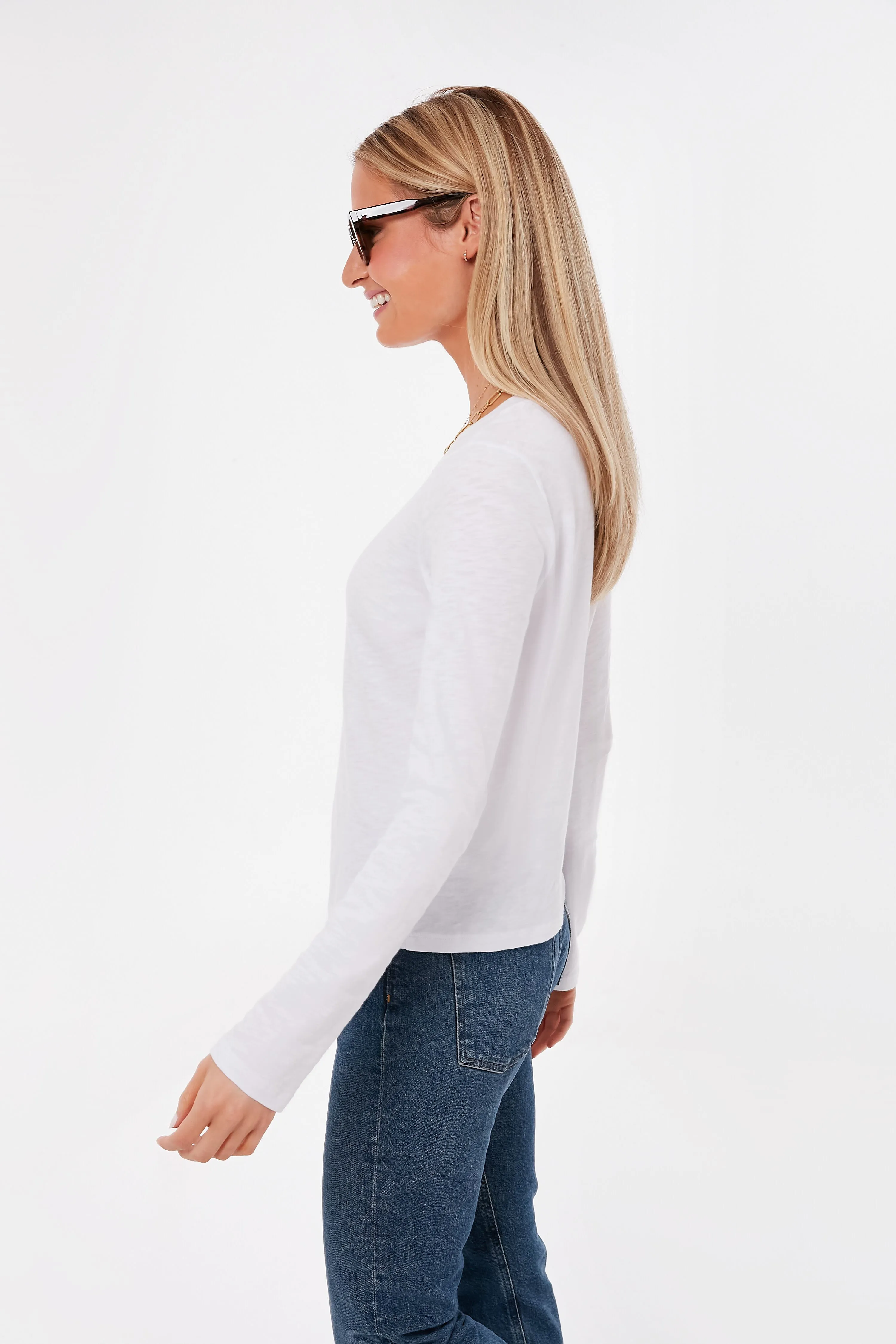 White Modern Slub Long Sleeve Tee