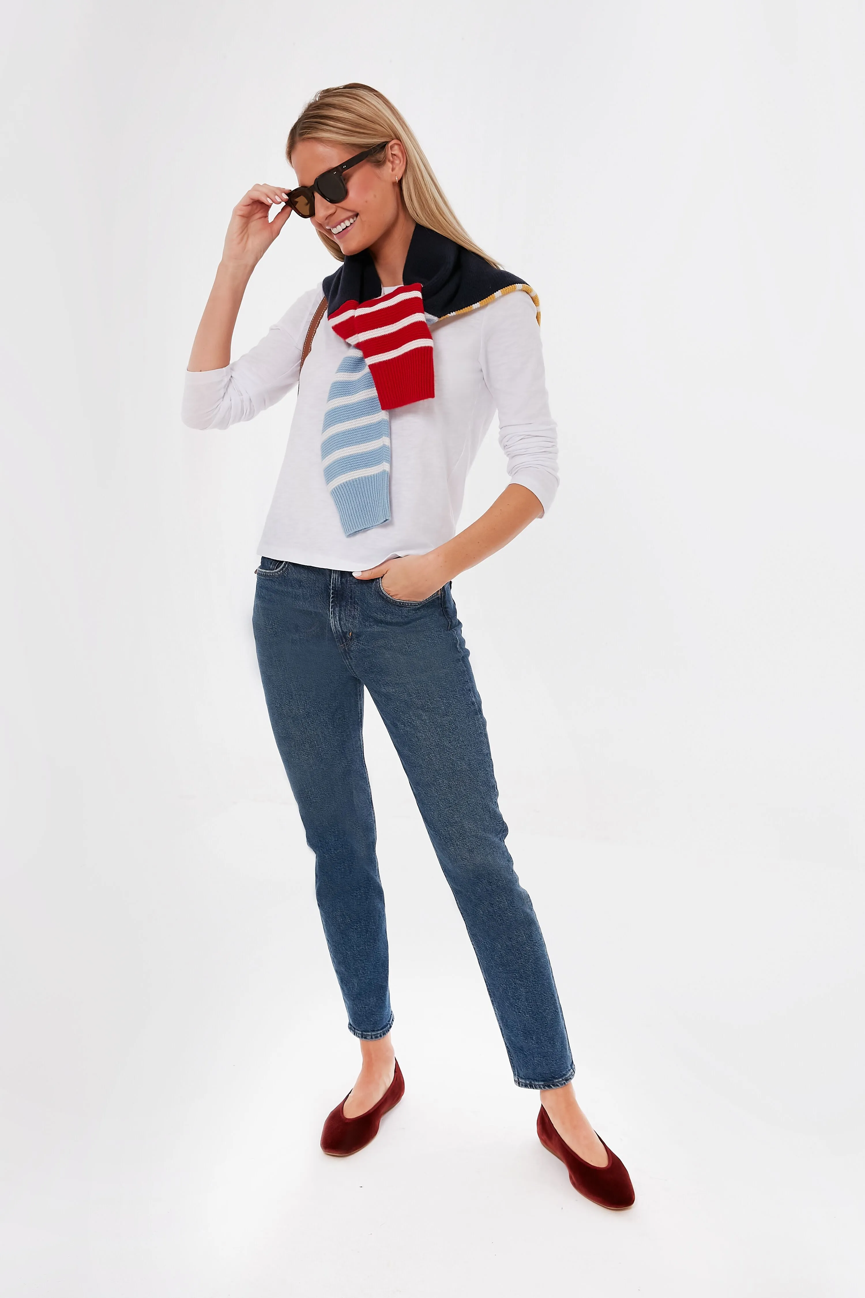 White Modern Slub Long Sleeve Tee