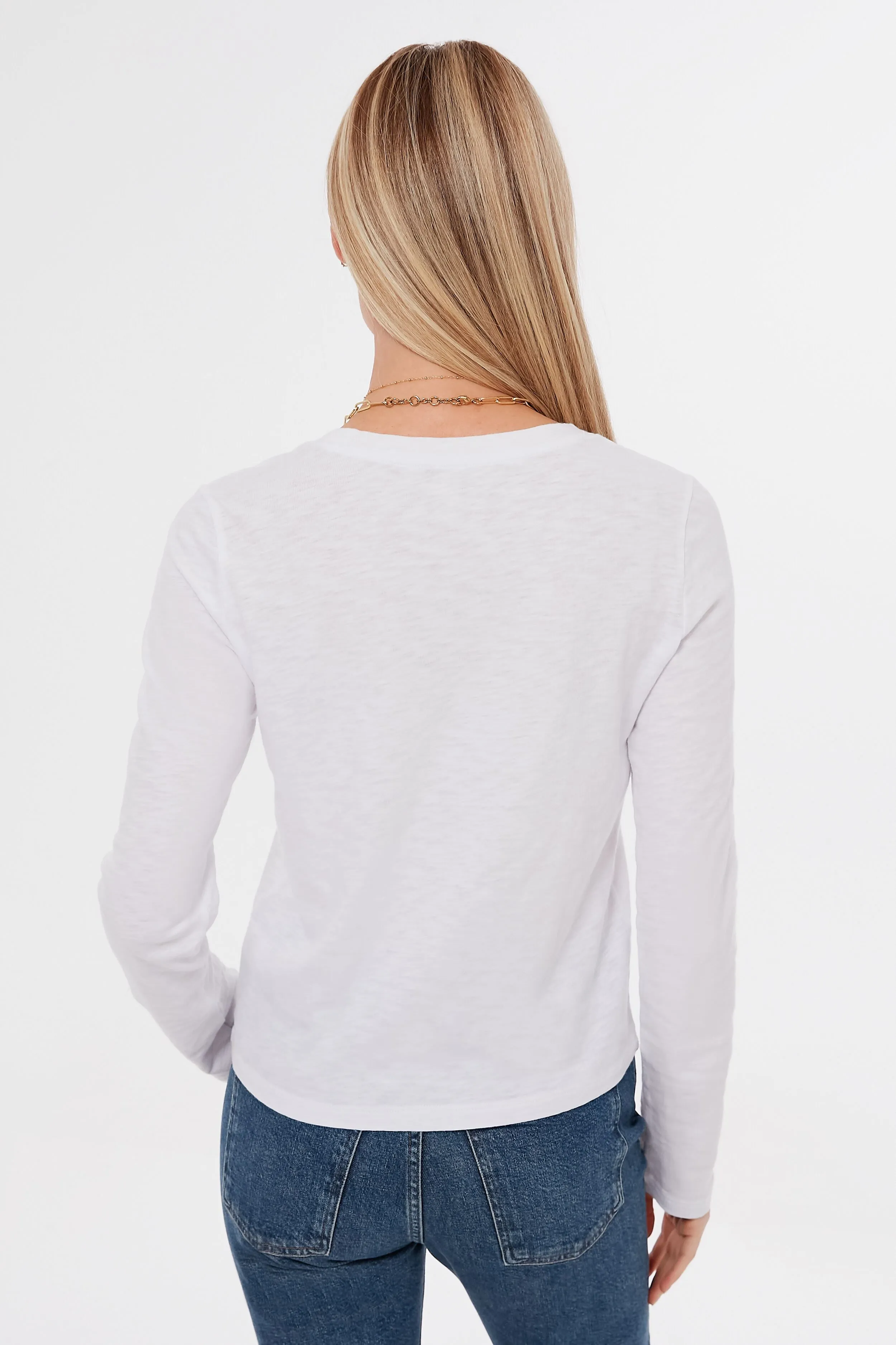 White Modern Slub Long Sleeve Tee