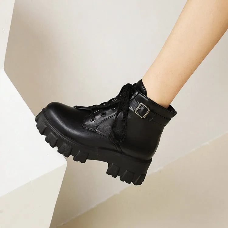 Women's Lace Up Buckle Lace Up Block Heel Platform Short Boots