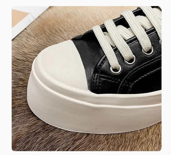 Womens Platform Casual Lace-up Leather Shoes