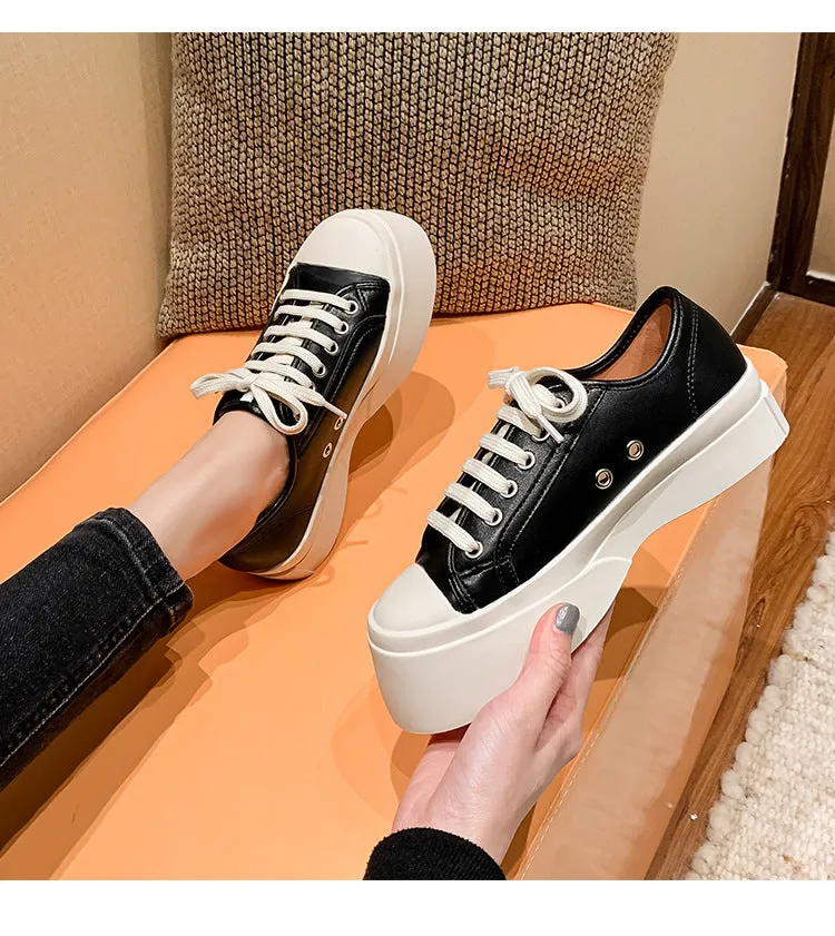 Womens Platform Casual Lace-up Leather Shoes