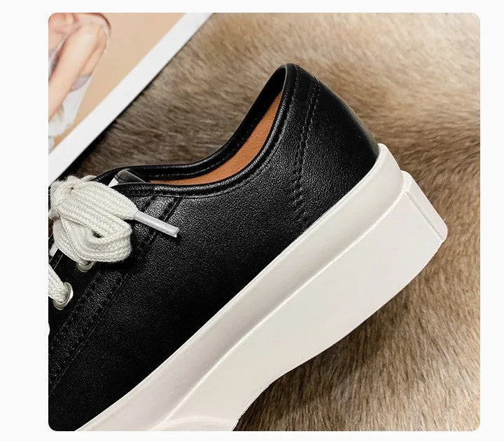 Womens Platform Casual Lace-up Leather Shoes