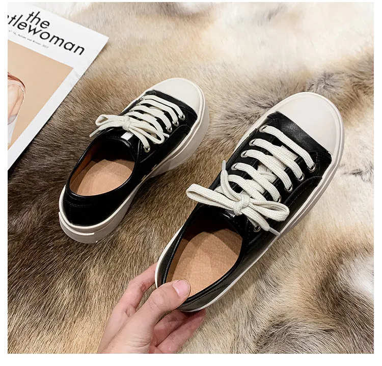 Womens Platform Casual Lace-up Leather Shoes