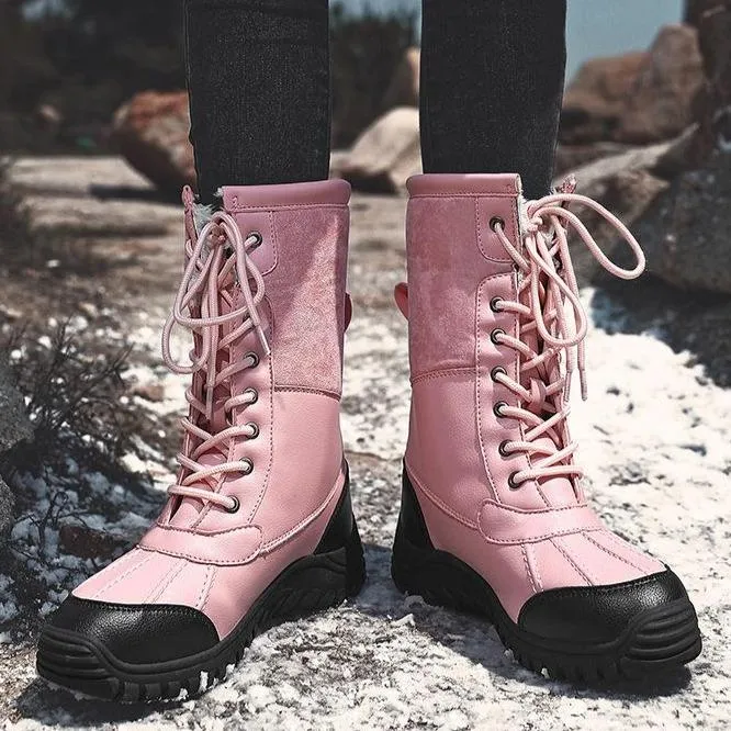 Women's thick warm lining anti-slip font lace outdoor snow boots