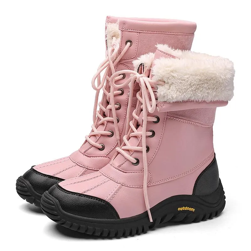 Women's thick warm lining anti-slip font lace outdoor snow boots