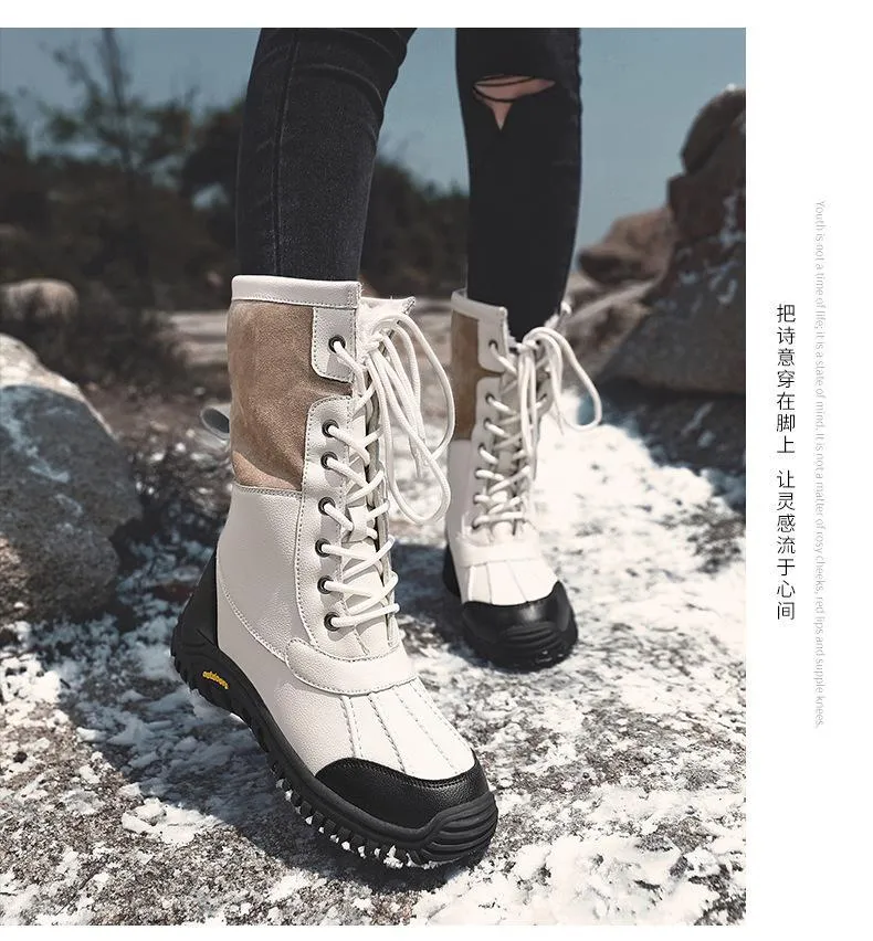 Women's thick warm lining anti-slip font lace outdoor snow boots
