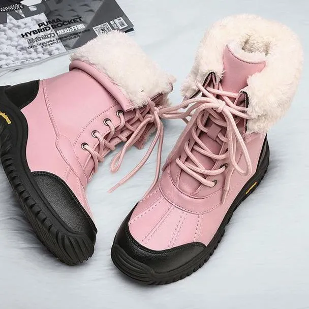 Women's thick warm lining anti-slip font lace outdoor snow boots