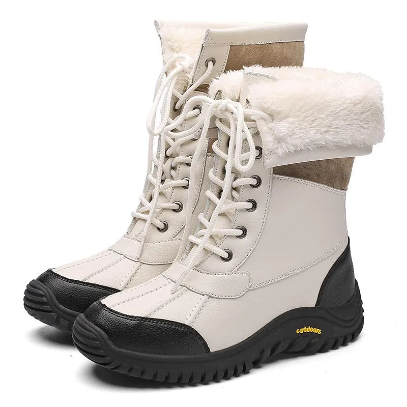 Women's thick warm lining anti-slip font lace outdoor snow boots
