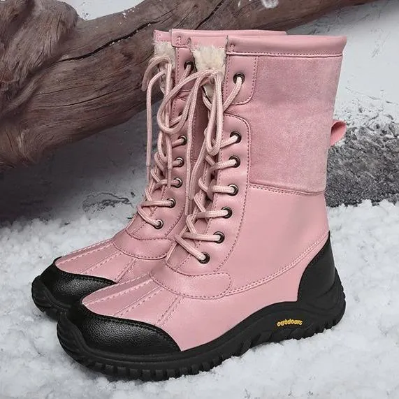Women's thick warm lining anti-slip font lace outdoor snow boots