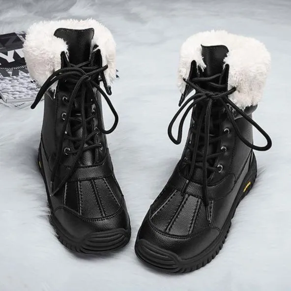Women's thick warm lining anti-slip font lace outdoor snow boots