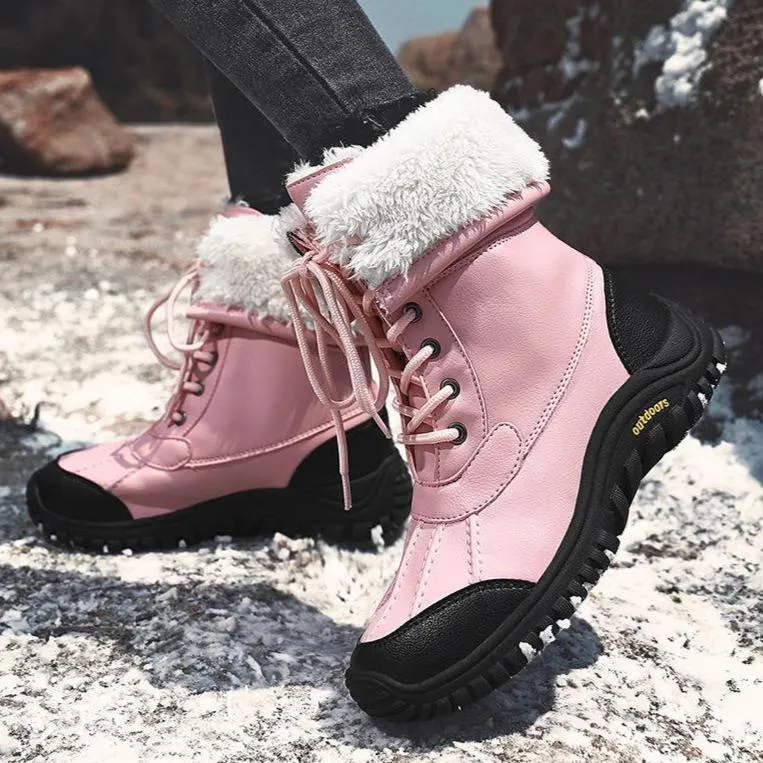 Women's thick warm lining anti-slip font lace outdoor snow boots