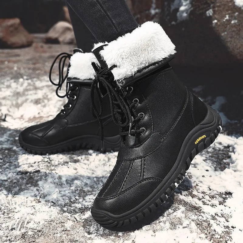 Women's thick warm lining anti-slip font lace outdoor snow boots