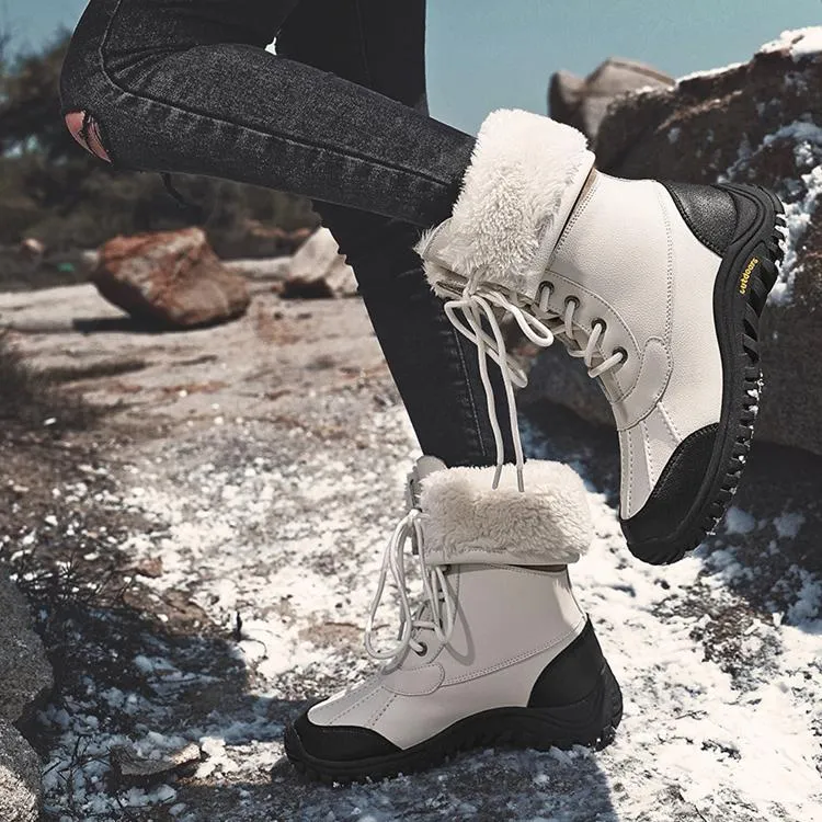 Women's thick warm lining anti-slip font lace outdoor snow boots