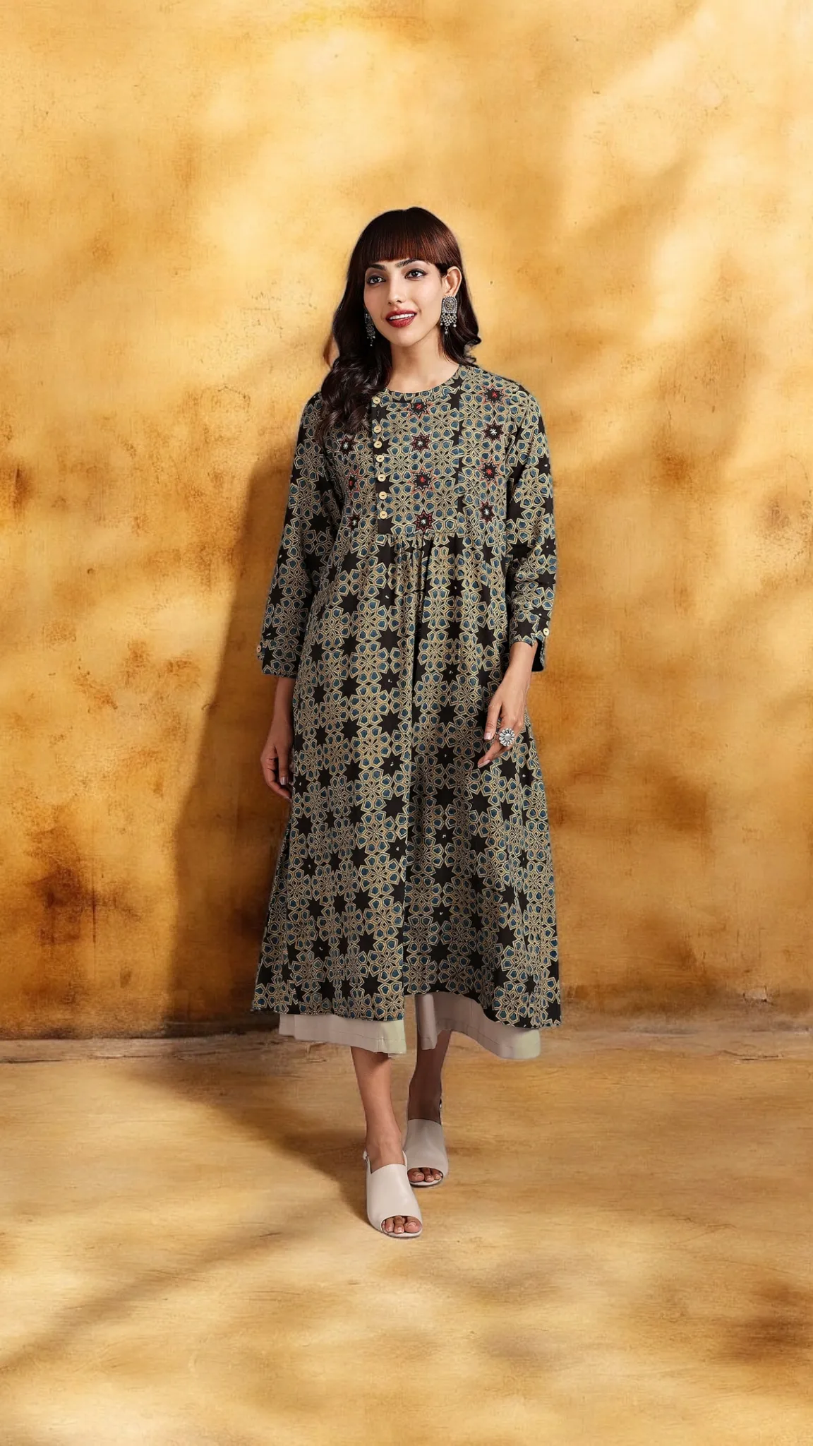 zen yoke gather kurta - hickory brown & stargazer lily